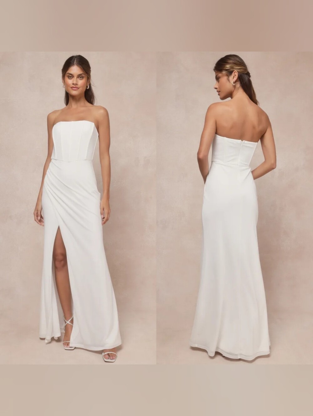 Lulus Beautiful Grace White Mesh Strapless Bustier Tulip Maxi Dress M Wedding